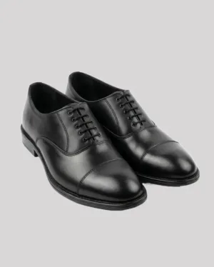 The Executive – Black Leather Cap-Toe Oxford Shoes