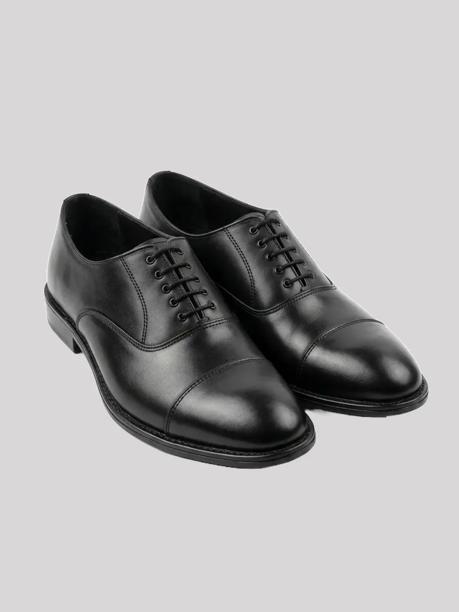 The Executive – Black Leather Cap-Toe Oxford Shoes